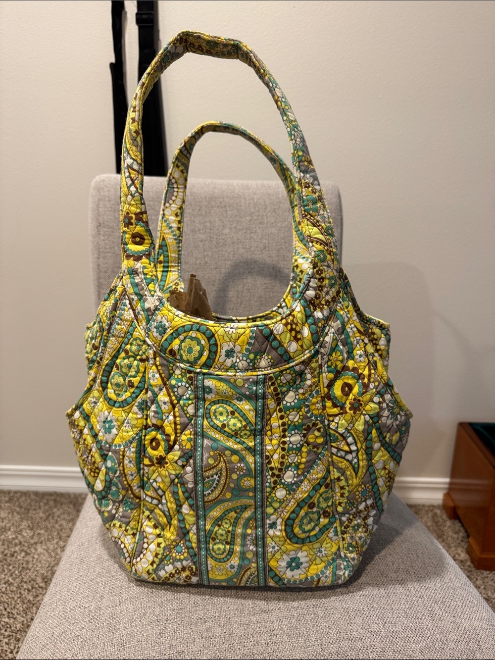 Vera Bradley Yellow Paisley Quilted Shoulder Bag - Women's Tote